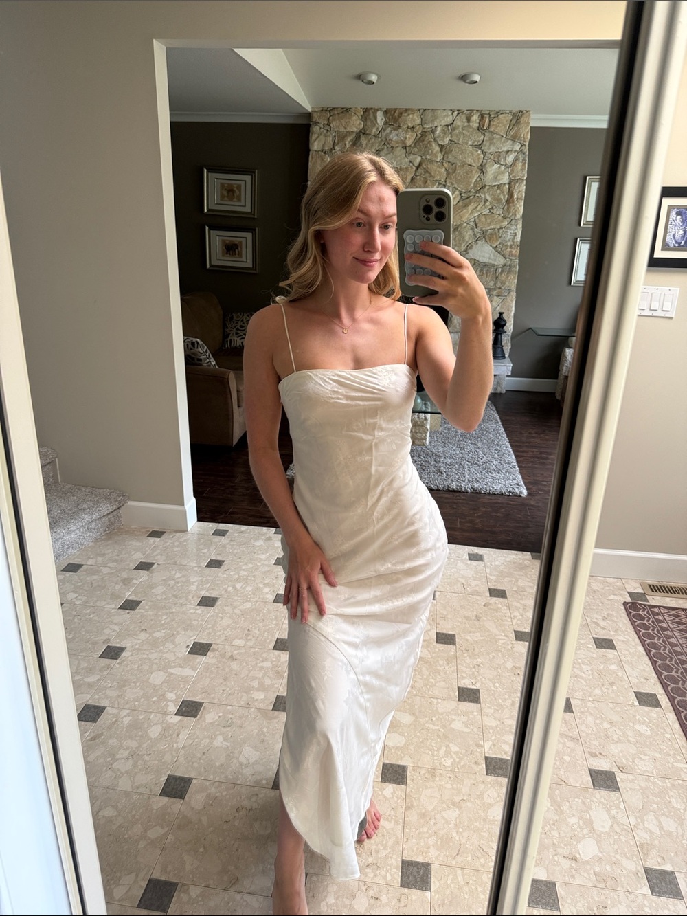 Abercrombie & Fitch Ivory Satin Midi Slip Dress